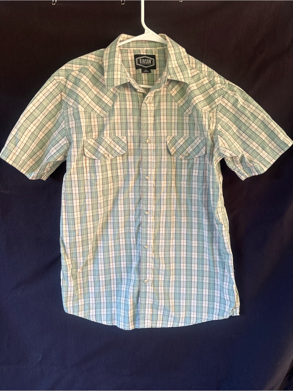 Gibson Short-Sleeve Plaid Button-Up Pearl Snap Shirt - Light Green